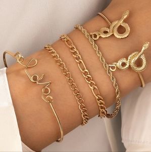 New 5 Piece Love and Snake Bangle Bracelet Set